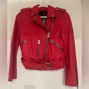 All Saints Balfern Red Leather Jacket
